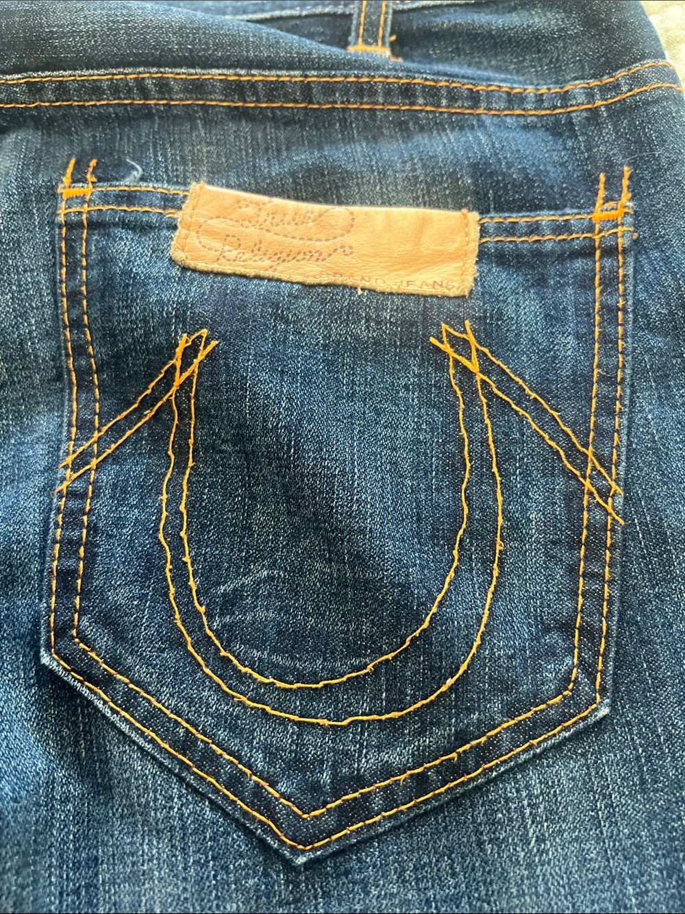 True Religion Dark Blue Jeans with Gold Stitching